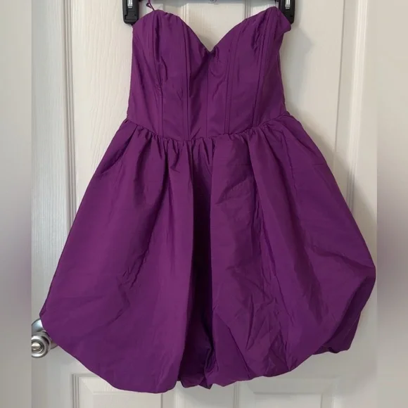 NWOT Zara Vibrant Purple Strapless Voluminous mini Dress - Picture 11 of 16